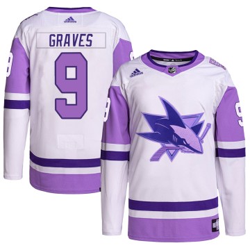 Authentic Adidas Men's Adam Graves San Jose Sharks Hockey Fights Cancer Primegreen Jersey - White/Purple