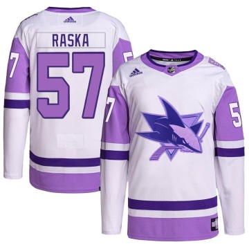 Authentic Adidas Men's Adam Raska San Jose Sharks Hockey Fights Cancer Primegreen Jersey - White/Purple