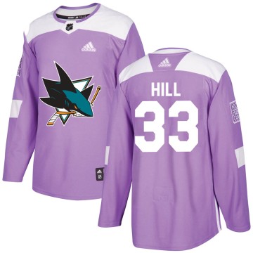 Authentic Adidas Men's Adin Hill San Jose Sharks Hockey Fights Cancer Jersey - Purple