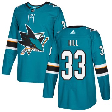 Authentic Adidas Men's Adin Hill San Jose Sharks Home Jersey - Teal