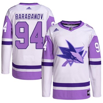 Authentic Adidas Men's Alexander Barabanov San Jose Sharks Hockey Fights Cancer Primegreen Jersey - White/Purple