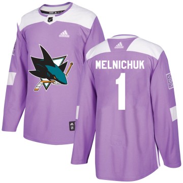 Authentic Adidas Men's Alexei Melnichuk San Jose Sharks Hockey Fights Cancer Jersey - Purple