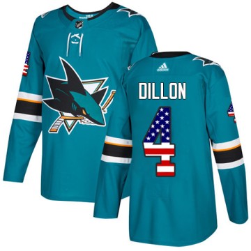 Authentic Adidas Men's Brenden Dillon San Jose Sharks Teal USA Flag Fashion Jersey - Green