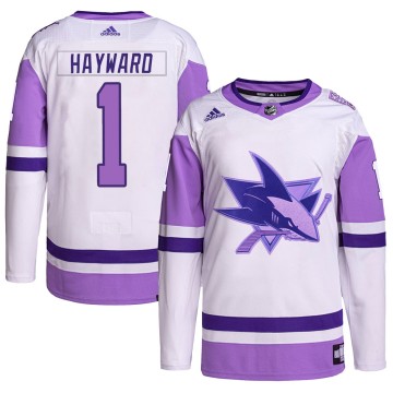 Authentic Adidas Men's Brian Hayward San Jose Sharks Hockey Fights Cancer Primegreen Jersey - White/Purple
