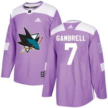 Authentic Adidas Men's Dylan Gambrell San Jose Sharks Hockey Fights Cancer Jersey - Purple