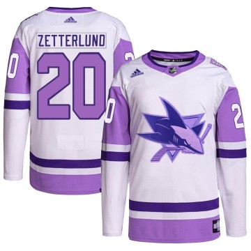 Authentic Adidas Men's Fabian Zetterlund San Jose Sharks Hockey Fights Cancer Primegreen Jersey - White/Purple
