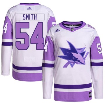 Authentic Adidas Men's Givani Smith San Jose Sharks Hockey Fights Cancer Primegreen Jersey - White/Purple