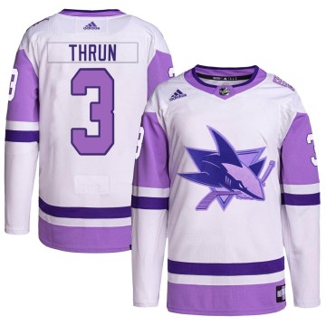 Authentic Adidas Men's Henry Thrun San Jose Sharks Hockey Fights Cancer Primegreen Jersey - White/Purple