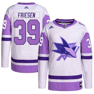 Authentic Adidas Men's Jeff Friesen San Jose Sharks Hockey Fights Cancer Primegreen Jersey - White/Purple