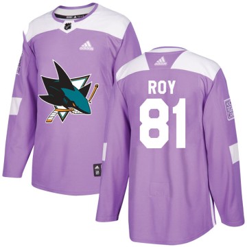 Authentic Adidas Men's Jeremy Roy San Jose Sharks Hockey Fights Cancer Jersey - Purple