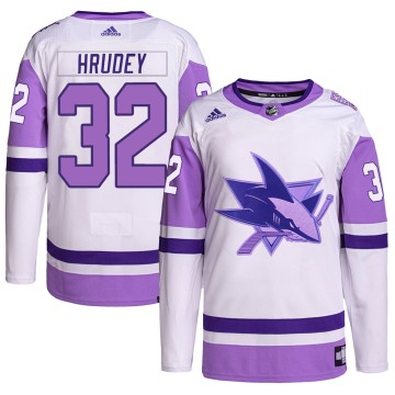 Authentic Adidas Men's Kelly Hrudey San Jose Sharks Hockey Fights Cancer Primegreen Jersey - White/Purple