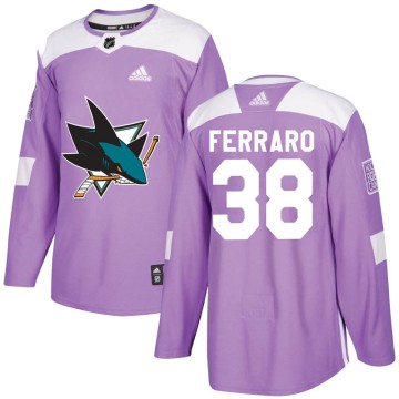Authentic Adidas Men's Mario Ferraro San Jose Sharks Hockey Fights Cancer Jersey - Purple