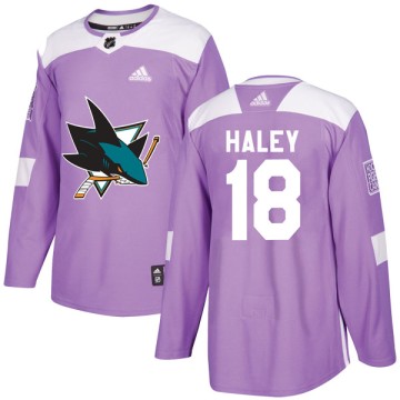 Authentic Adidas Men's Micheal Haley San Jose Sharks Hockey Fights Cancer Jersey - Purple