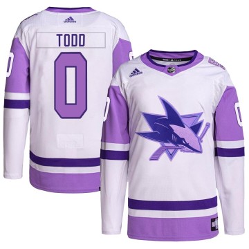 Authentic Adidas Men's Nathan Todd San Jose Sharks Hockey Fights Cancer Primegreen Jersey - White/Purple