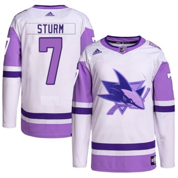 Authentic Adidas Men's Nico Sturm San Jose Sharks Hockey Fights Cancer Primegreen Jersey - White/Purple