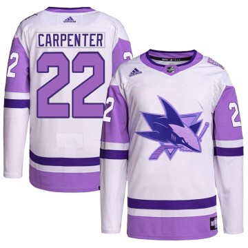 Authentic Adidas Men's Ryan Carpenter San Jose Sharks Hockey Fights Cancer Primegreen Jersey - White/Purple