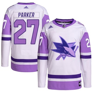 Authentic Adidas Men's Scott Parker San Jose Sharks Hockey Fights Cancer Primegreen Jersey - White/Purple