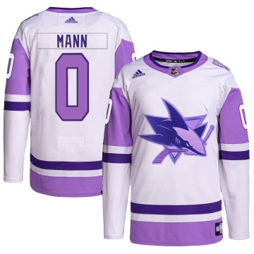 Authentic Adidas Men's Strauss Mann San Jose Sharks Hockey Fights Cancer Primegreen Jersey - White/Purple