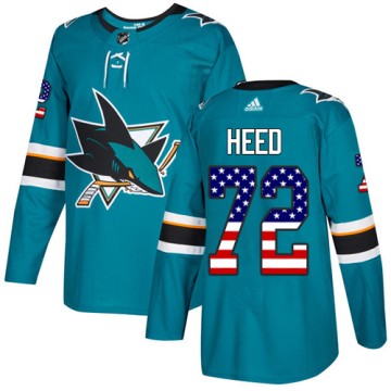 Authentic Adidas Men's Tim Heed San Jose Sharks Teal USA Flag Fashion Jersey - Green