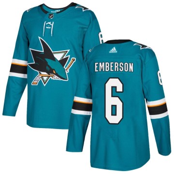 Authentic Adidas Men's Ty Emberson San Jose Sharks Home Jersey - Teal