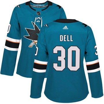 Authentic Adidas Women's Aaron Dell San Jose Sharks Home Jersey - Teal