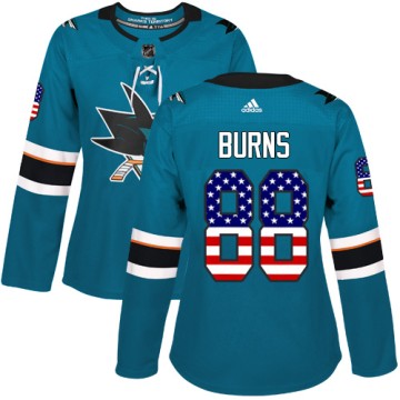 Authentic Adidas Women's Brent Burns San Jose Sharks Teal USA Flag Fashion Jersey - Green
