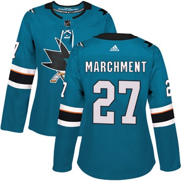Authentic Adidas Women's Bryan Marchment San Jose Sharks Home Jersey - Teal