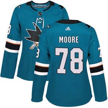 Authentic Adidas Women's Bryan Moore San Jose Sharks Home Jersey - Teal