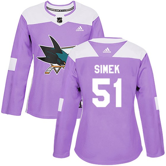 Authentic Adidas Women's Radim Simek San Jose Sharks Hockey Fights Cancer Jersey - Purple