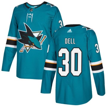 Authentic Adidas Youth Aaron Dell San Jose Sharks Home Jersey - Teal
