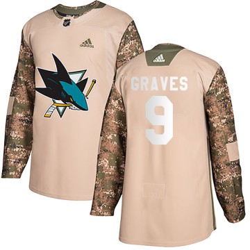 Authentic Adidas Youth Adam Graves San Jose Sharks Veterans Day Practice Jersey - Camo