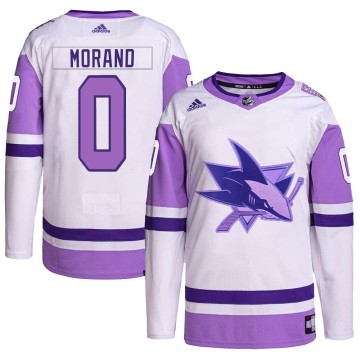 Authentic Adidas Youth Antoine Morand San Jose Sharks Hockey Fights Cancer Primegreen Jersey - White/Purple
