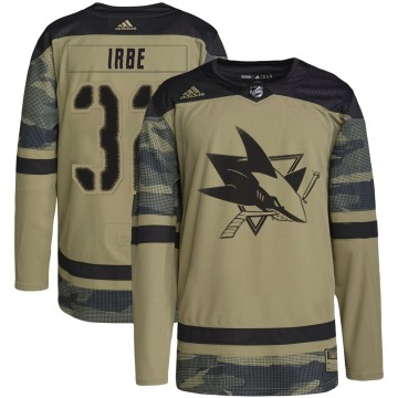 Authentic Adidas Youth Arturs Irbe San Jose Sharks Military Appreciation Practice Jersey - Camo