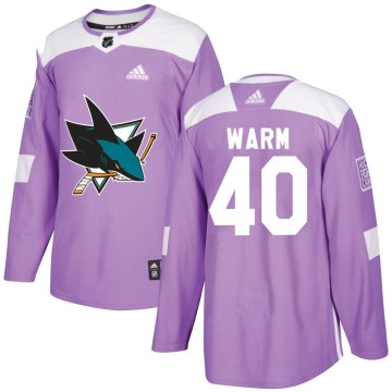 Authentic Adidas Youth Beck Warm San Jose Sharks Hockey Fights Cancer Jersey - Purple