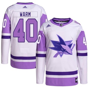 Authentic Adidas Youth Beck Warm San Jose Sharks Hockey Fights Cancer Primegreen Jersey - White/Purple