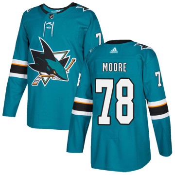 Authentic Adidas Youth Bryan Moore San Jose Sharks Home Jersey - Teal