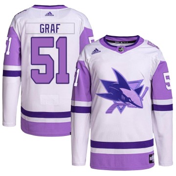 Authentic Adidas Youth Collin Graf San Jose Sharks Hockey Fights Cancer Primegreen Jersey - White/Purple