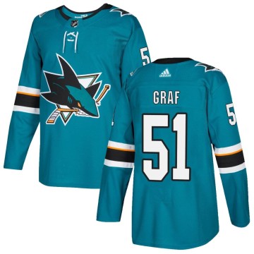 Authentic Adidas Youth Collin Graf San Jose Sharks Home Jersey - Teal