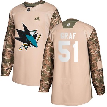 Authentic Adidas Youth Collin Graf San Jose Sharks Veterans Day Practice Jersey - Camo