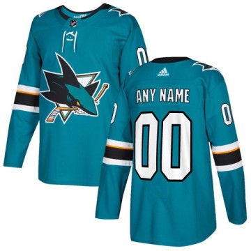 Authentic Adidas Youth Custom San Jose Sharks Teal Home Jersey - Green