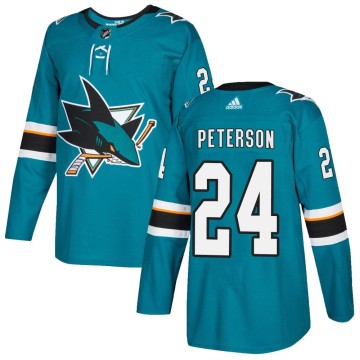 Authentic Adidas Youth Jacob Peterson San Jose Sharks Home Jersey - Teal