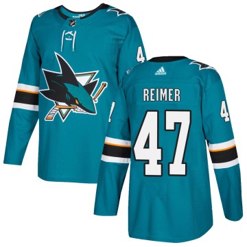 Authentic Adidas Youth James Reimer San Jose Sharks Home Jersey - Teal