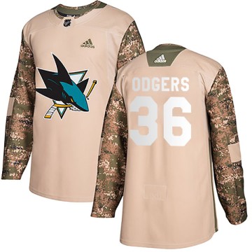 Authentic Adidas Youth Jeff Odgers San Jose Sharks Veterans Day Practice Jersey - Camo