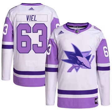Authentic Adidas Youth Jeffrey Viel San Jose Sharks Hockey Fights Cancer Primegreen Jersey - White/Purple