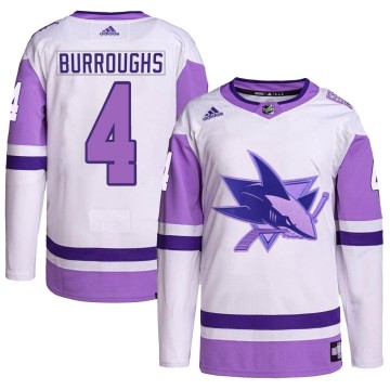 Authentic Adidas Youth Kyle Burroughs San Jose Sharks Hockey Fights Cancer Primegreen Jersey - White/Purple