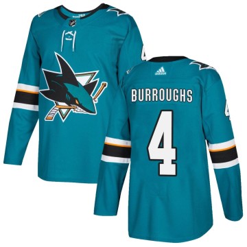 Authentic Adidas Youth Kyle Burroughs San Jose Sharks Home Jersey - Teal