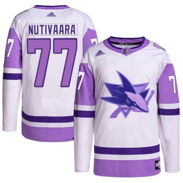 Authentic Adidas Youth Markus Nutivaara San Jose Sharks Hockey Fights Cancer Primegreen Jersey - White/Purple