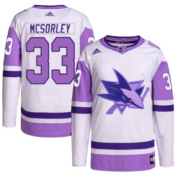 Authentic Adidas Youth Marty Mcsorley San Jose Sharks Hockey Fights Cancer Primegreen Jersey - White/Purple