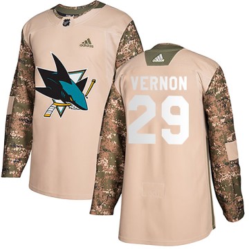 Authentic Adidas Youth Mike Vernon San Jose Sharks Veterans Day Practice Jersey - Camo