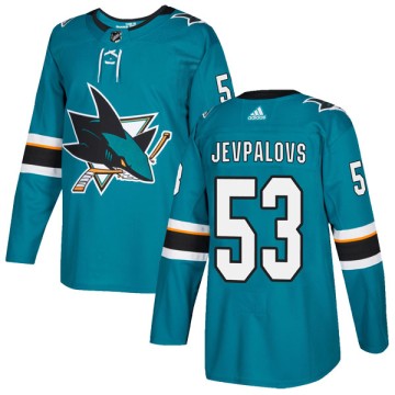 Authentic Adidas Youth Nikita Jevpalovs San Jose Sharks Home Jersey - Teal